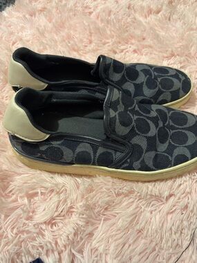 Coach Navy and Cream Signature Slip-On Sneakers